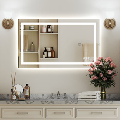 Modern LED Lighted Bathroom Vanity Mirror — Front & Backlit, Dimmable 3-Color Temperature, Anti-Fog Frameless Tempered Glass, Wall-Mounted Vertical/Horizontal, Plug-in or Hardwired
