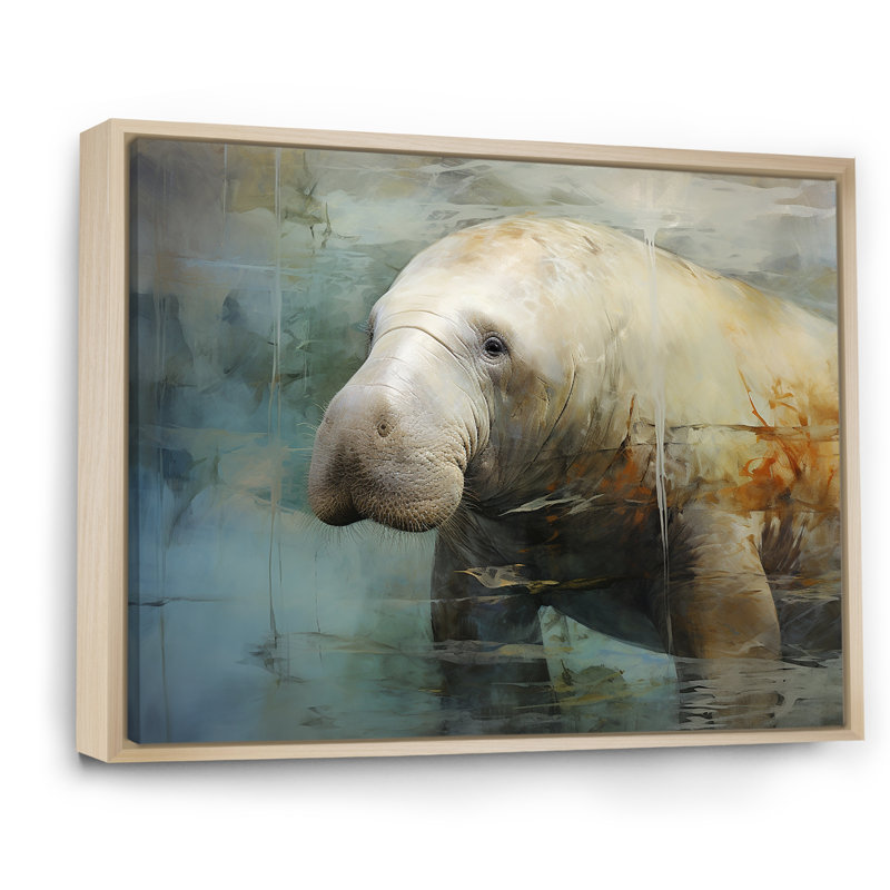 Humble lamantin gris sur toile, Cadre naturel flottant, 16" H x 32" W