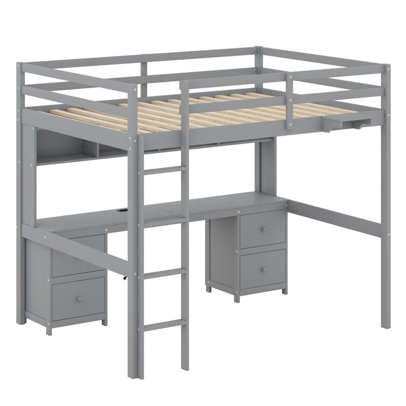 Lit mezzanine double avec tiroirs Jaquela Kids, Gris