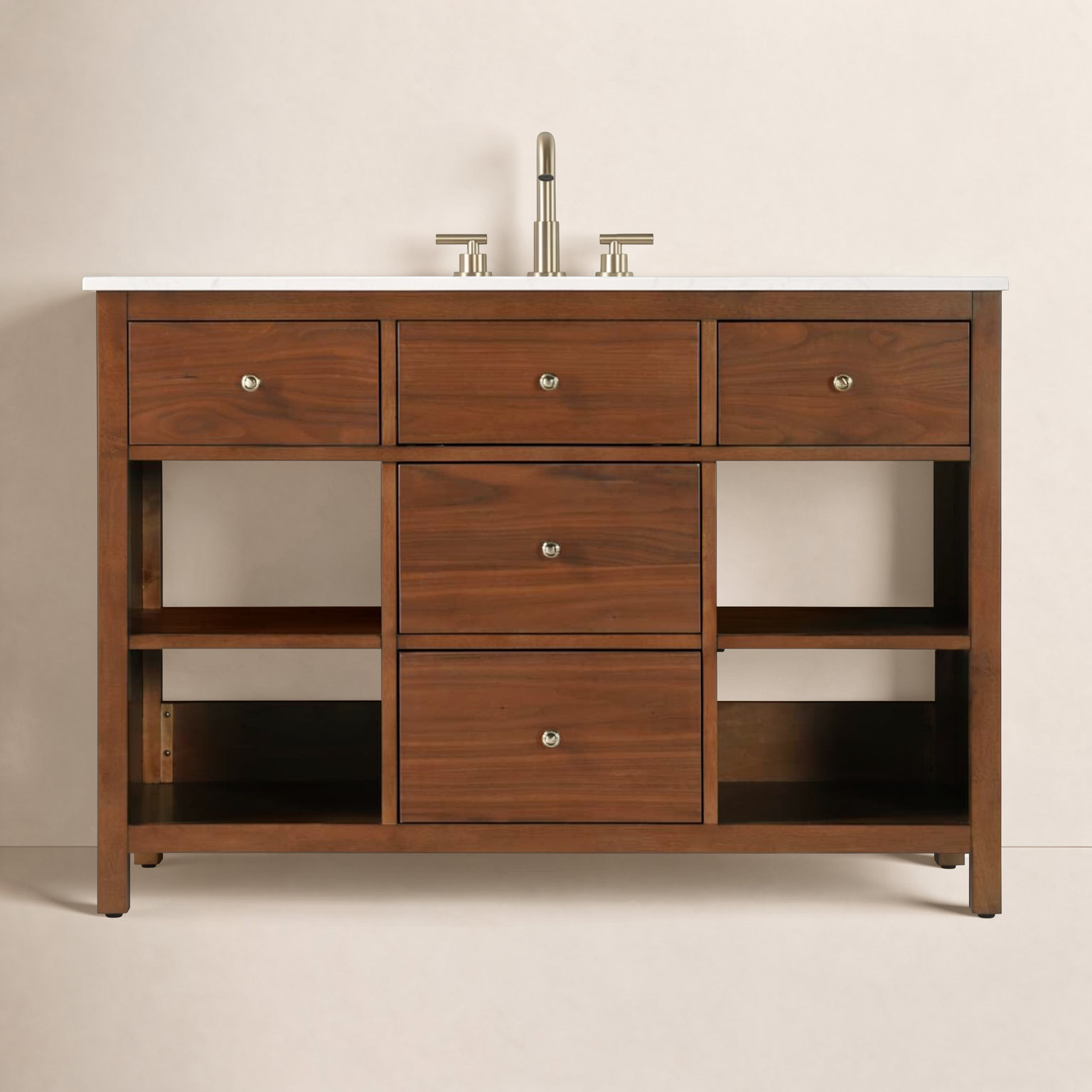 Single Bathroom Vanity, Brandy Walnut/Gold, 48"