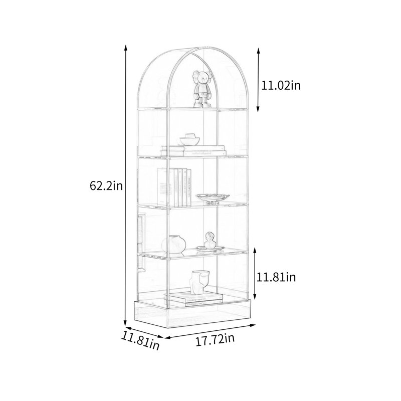 Tablette arquée autoportante en acrylique transparent, H 62,2 po x l 17,72 po x P 11,81 po