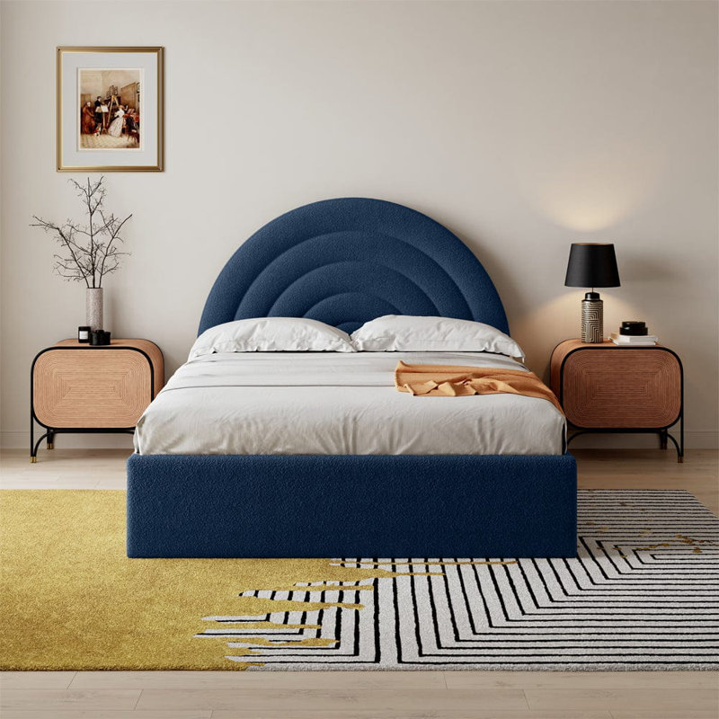 Acamas Upholstered Ottoman Storage Bed, Navy Blue, Double (4'6)