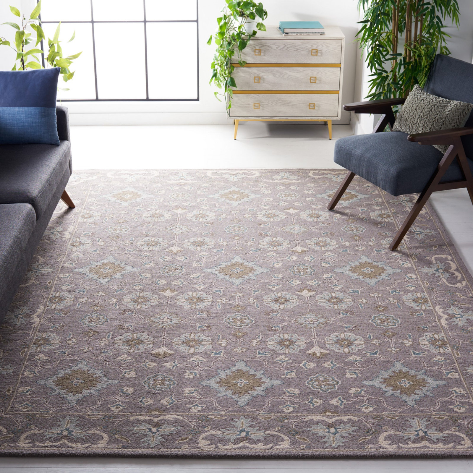 Tansy Gray Handmade Wool Oriental Rug, Rectangle 6' x 9'
