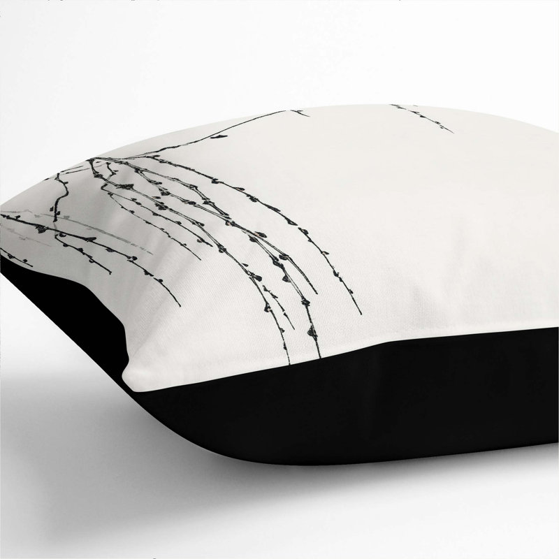 Drooping Tree Branches Square Throw Cushion, Black, 40cm H x 40cm W x 15cm D