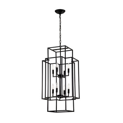 8-Light Tiered Metal Lantern Pendant, Matte Black Finish Hanging Light Fixture for Kitchen and Dining