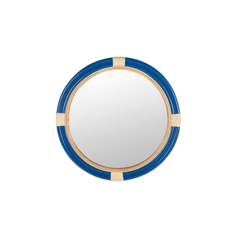 Miroir rond en rotin, Bleu