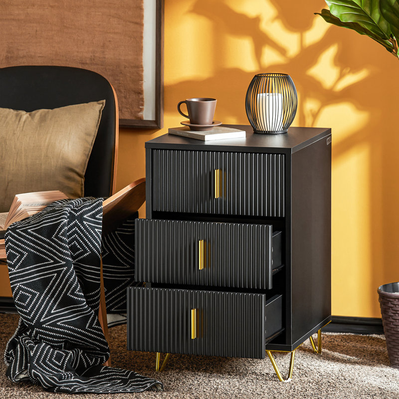 Saturmino 40cm W Manufactured Wood Bedside Table, Black