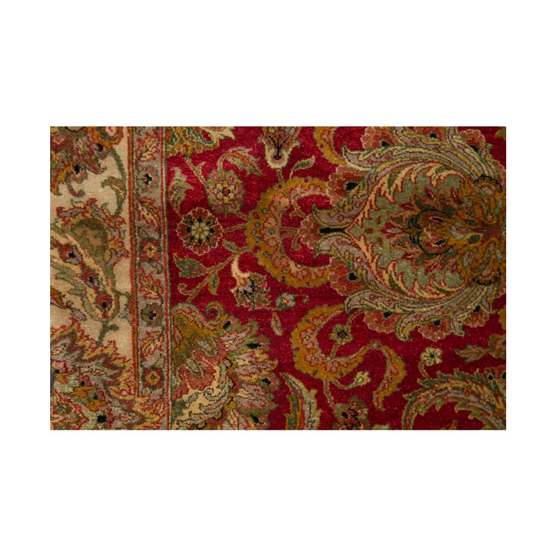 Tapis rouge et ivoire noué à la main de haute qualité