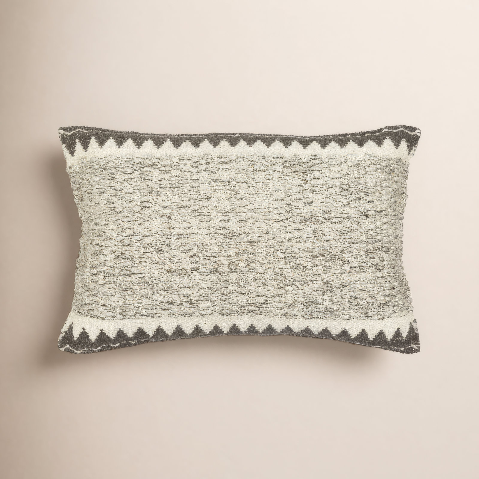 Doralia Embroidered Wool Lumbar Throw Pillow, Down, Gray