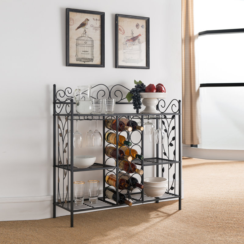 Console en métal pour 12 bouteilles de vin, armoire à boissons alcoolisées avec support en verre, table de canapé avec tablettes de rangement pour bar, buffet, salon