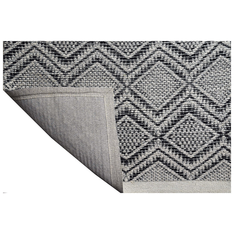 Tapis noir / gris tissé à la main de haute qualité, Rectangle 6 pi x 9 pi