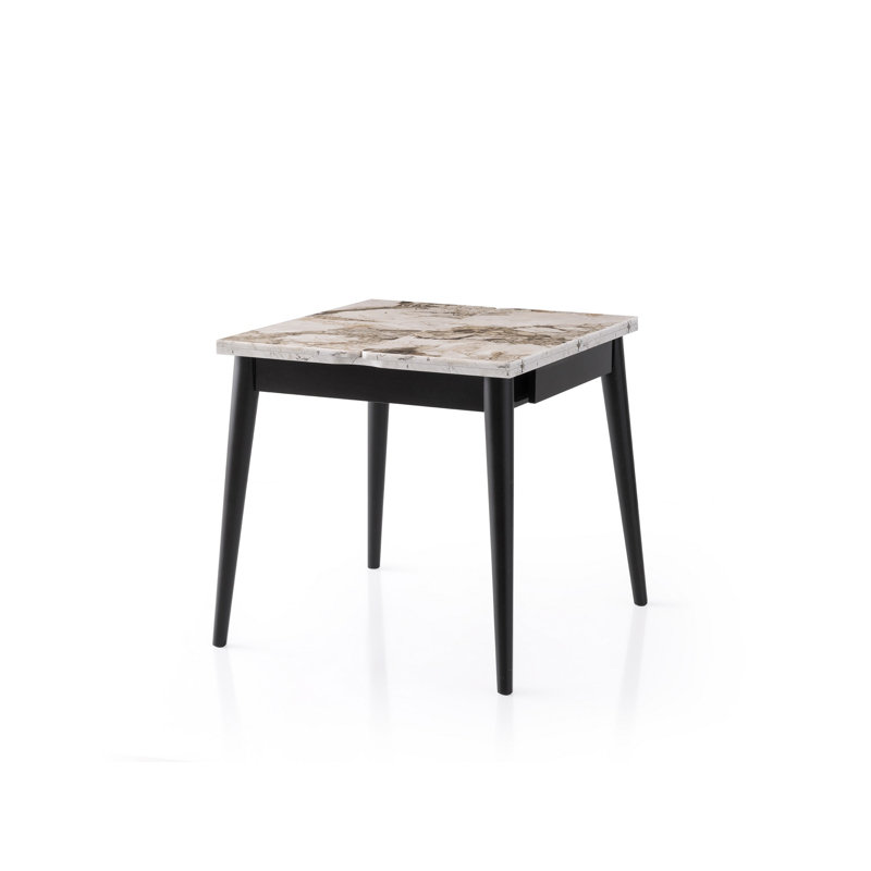 Modern Extendable Dining Table, White & Marble, 31.5 x 29.5 x 31.5 inches (Extended Width: 63.0 inches) | 100% Melamine Coated Particle Board, Plastic Legs, 220 lbs Bearing Capacity | Stylish and Functional for Dining Rooms