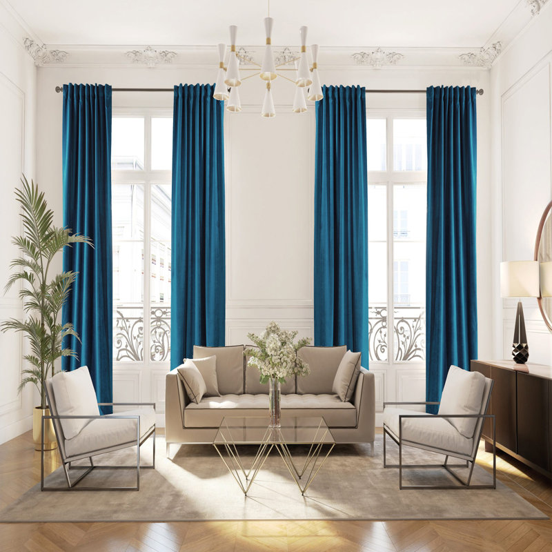 Rideau simple extra long et extra large en velours mat luxueux, 43 Prussien, L 52 po x L 276 po