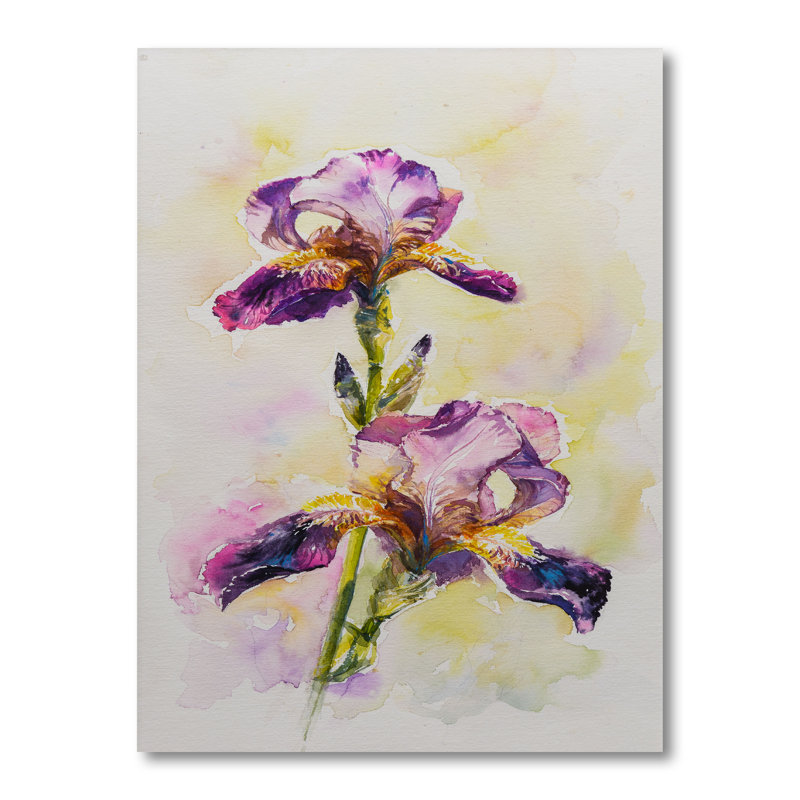 Aquarelle Iris fleur rose - décoration murale traditionnelle sur toile, H 12 po x l 8 po x P 1 po, Toile tendue