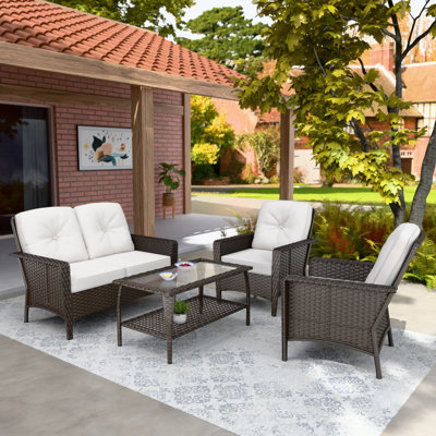 4-Person Patio Modular Wicker Deep Seating Conversation Set With Cushion by Lark Manor