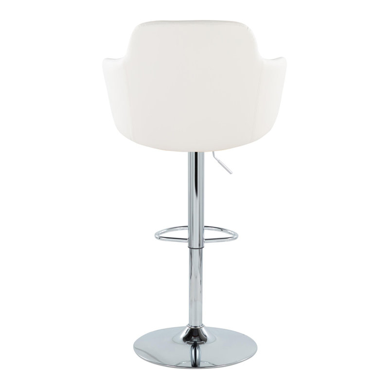 White Faux Leather Adjustable Swivel Bar Stools with Metal Base