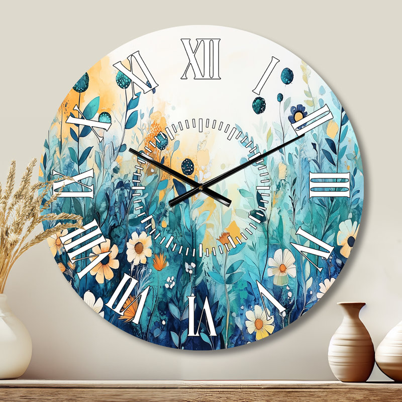 Daveric I - Horloge murale silencieuse ronde en métal à thème botanique, Petit