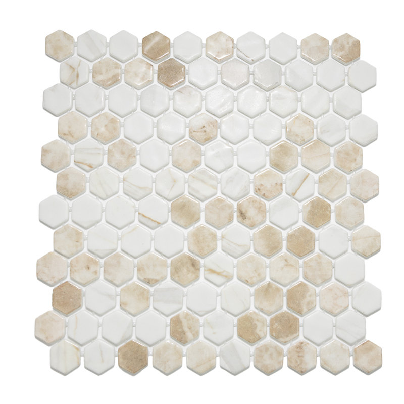 Carreau de mosaïque en verre 1 po x 1 po Eterna Hex, Mélange crème