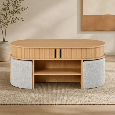 Ensemble de table basse polyvalente ovale avec rangement et 4 tabourets