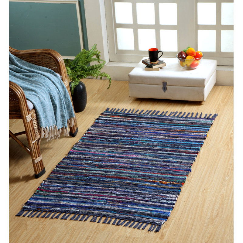 Marone Striped Cotton Hand Woven Area Rug, Rectangle 60 x 90cm