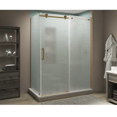 Coraline XL 44" - 48" W x 36" D x 80" H Frameless Rectangle Sliding Shower Enclosure, Frosted Glass