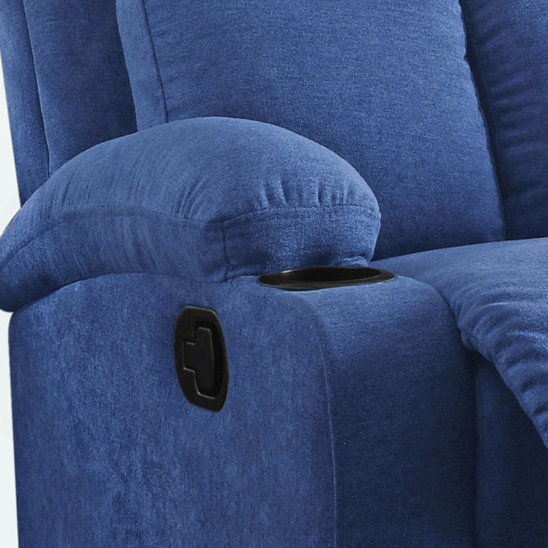 Piontek Modern Recliner with Dual Cup Holders Wall Clearance, Small Space Friendly, 220lbs Capacity, Blue Linen