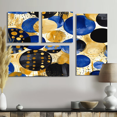 Motif abstrait avec textures bleues et dorées - impressions sur toile bleues 4 pièces