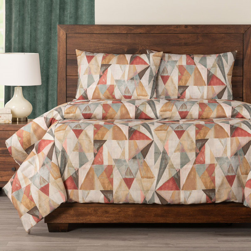 Geometric Print Multi-Color Duvet Cover Set, California King Duvet Cover + 2 King Shams, Red