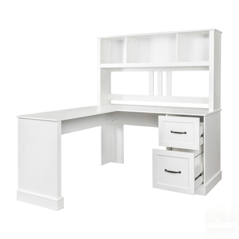 Bureau d'ordinateur à domicile avec huche, spacieux et élégant pour les espaces de travail modernes, Blanc