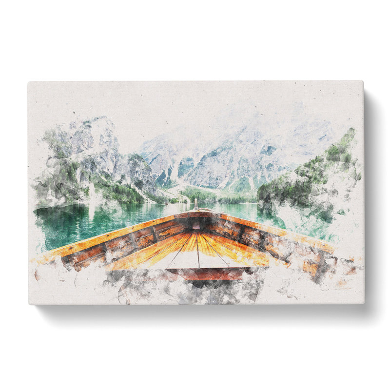 Boat In Lago Di Braies Italy - Wrapped Canvas Print, 35cm H x 50cm W x 3cm D