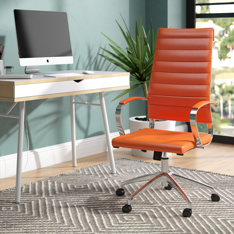 Modway Black Vinyl Jive Ribbed High Back Executive Office Chair, Orange
