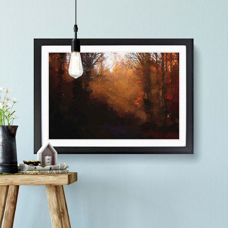 Sunrays in an Autumn Forest in Abstract - Framed Print, 27cm H x 36cm W x 2cm D, Black Framed