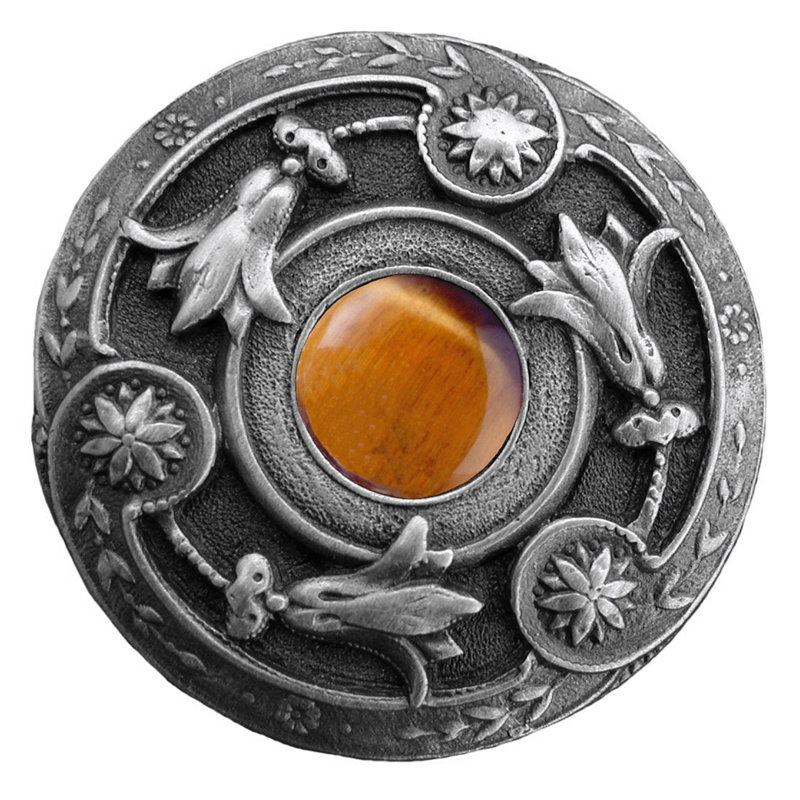Poignée champignon Jewel, Pierre naturelle antique œil de tigre étain