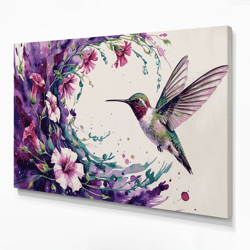 «Birds Ruby throated Hummingbird Beige», art mural sur toile, H 20 po x l 30 po