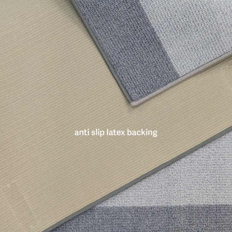 Custom Size Runner Rug Berber Style Low Pile Bordered Gray Design Slip Resistant Runner Rugs by Feet, Runner 2'2" x 12'
