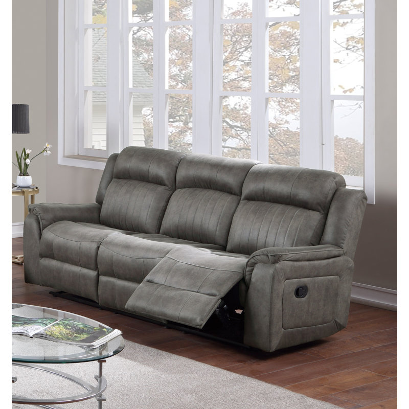 Mahlon 84'' Faux Leather Reclining Sofa, Gray  Faux Leather