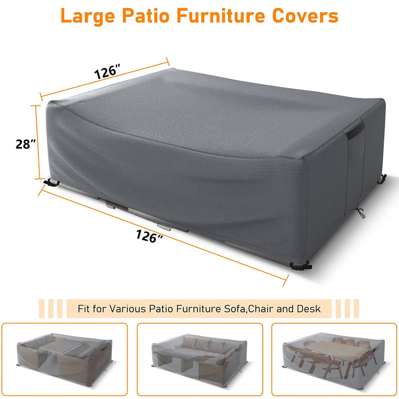 Heavy Duty Patio Dining Set Cover Waterproof Outdoor Furniture Cover, 28" H x 126" W x 126" D