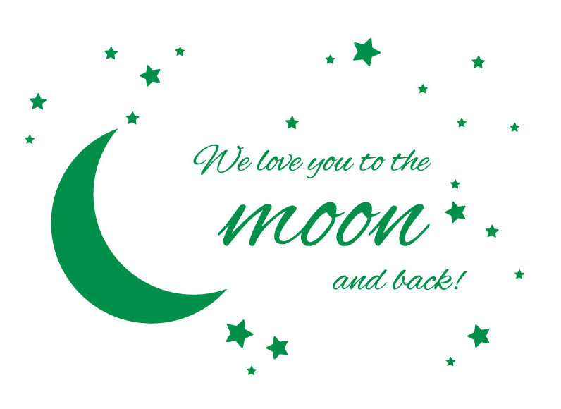Adhésif décoratif « To the moon and back », H 44 po x l 65 po x P 0,01 po, Vert clair