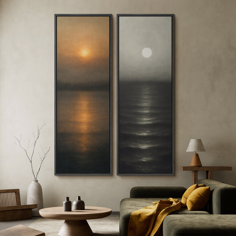«Vintage Landscape Wall Art», ensemble de 2 toiles encadrées 20 x 60 pouces, Noir