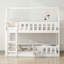 Lit mezzanine double en bois blanc avec garde-robe intégrée, bureau et tablettes de rangement-880655046