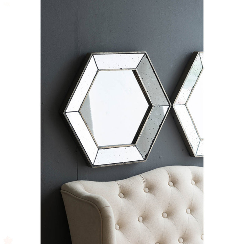 Miroir mural hexagonal 21 "x 18" avec finition argentée traditionnelle, miroir décoratif pour le salon, l'entrée, la chambre à coucher