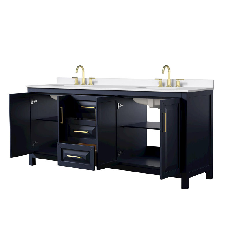 Daria 80'' W Vanity, Blue, Brushed Gold, White Quartz
