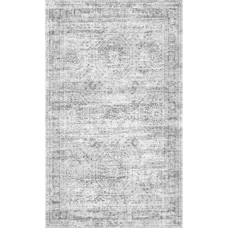 Vintage Distressed Non Slip Washable Rug(Grey), Rectangle 2' x 3'