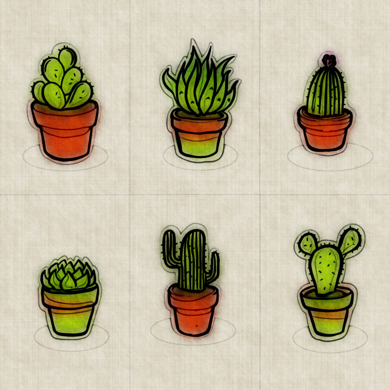 " Cacti Collection ", 8" H x 8" W x 1.5" D