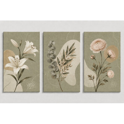 Grand ensemble de 3 impressions sur toile botanique vert sauge, impression sur toile à motif floral minimaliste minimaliste, salon, chambre à coucher, impression sur toile 16 x 24 pouces - prête à être accrochée