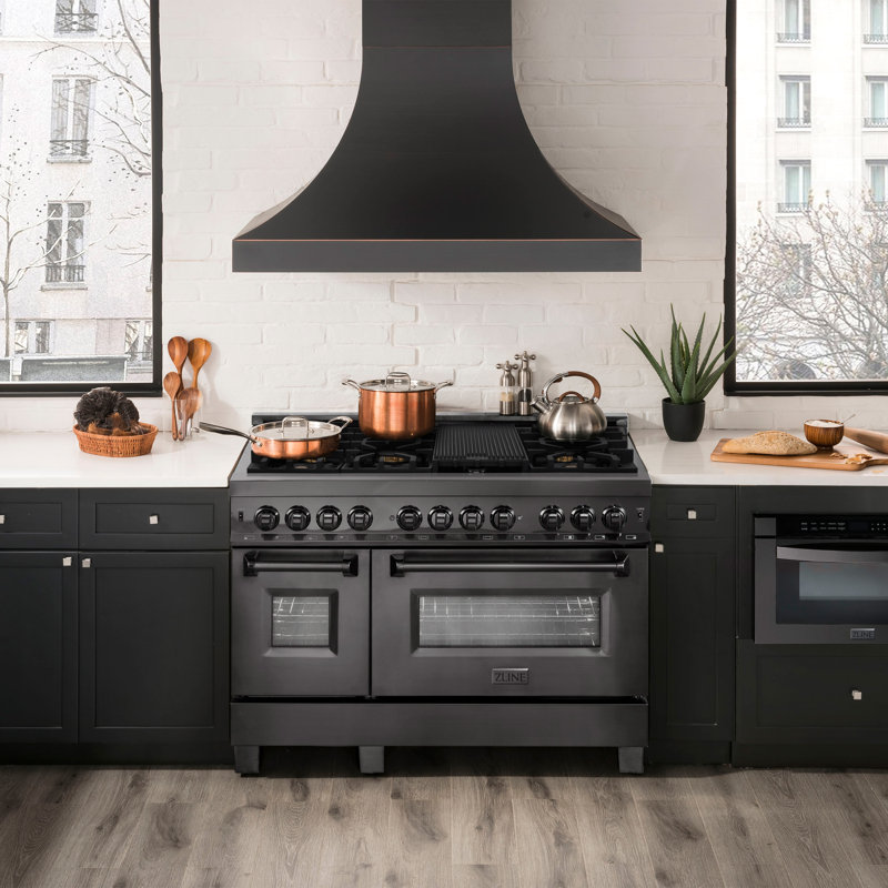 ZLINE 48" Legacy Dual Fuel Range w/ 6 Brass Burners & 2 Ovens in Black Stainless Steel