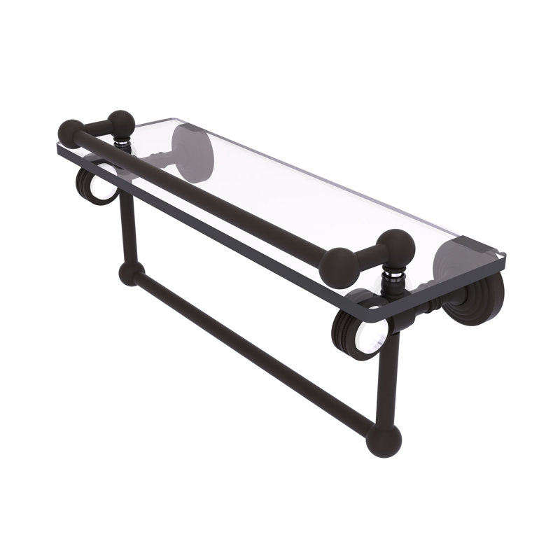 Tablette en verre avec barre de tour Jarrell, H 5,5 po x l 16 po x p 6,8 po, Bronze huilé
