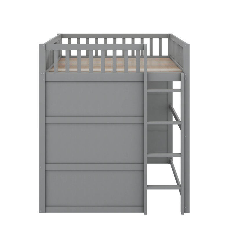 Lit mezzanine avec échelle House, Gris / Blanc, Lit double
