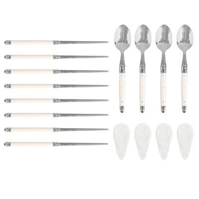 French Home Faux Ivory Chopsticks, Laguiole Spoons and Ceramic Rests, 4 Pairs