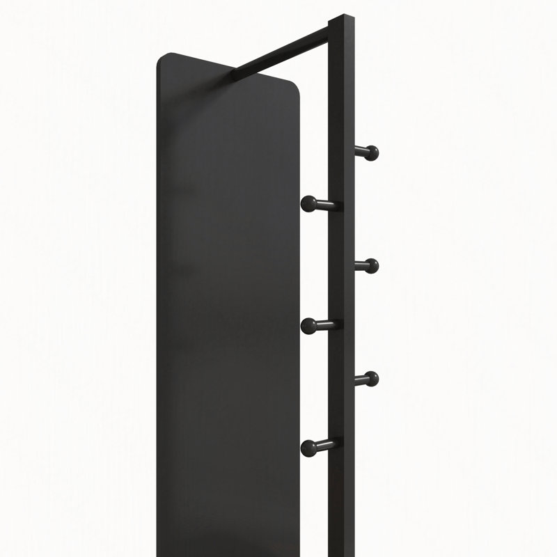 Miroir pivotant sur 360 ° avec portemanteau, cadre en bois massif, peu encombrant, H 68,8 po x l 19,69 po, Noir